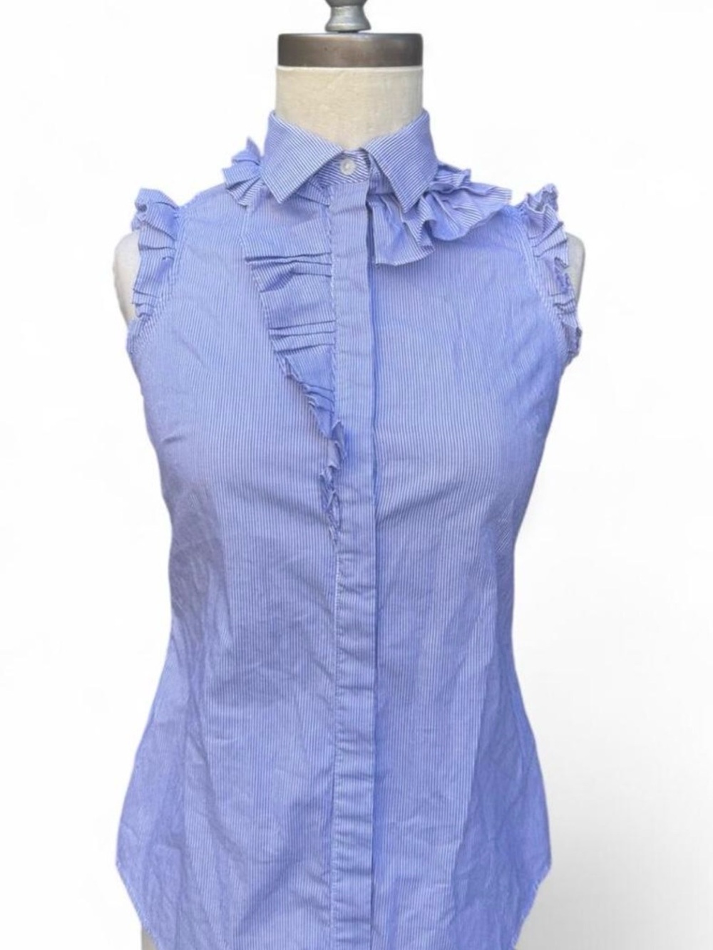 Banana Republic Riley Sleeveless Ruffle Blouse 0P Striped Blue Work coastal prep